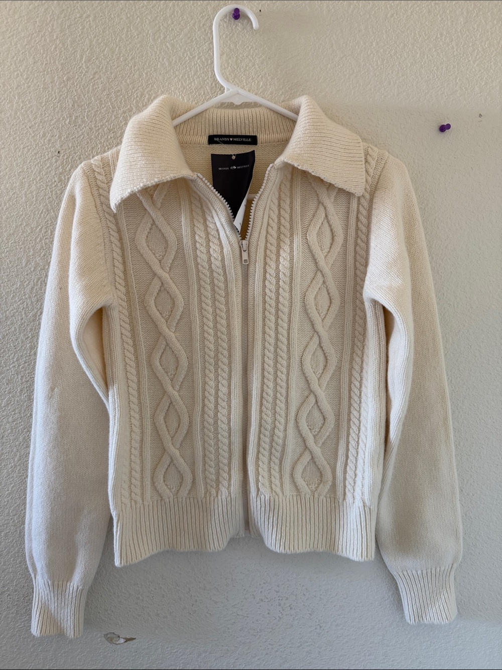 Brandy melville soft cream zip up sweater